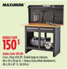 Canadian Tire MAXIMUM Heavy-Duty Wide Workbench. 48 x 24 x 61˝ h offer