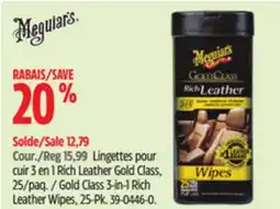 Canadian Tire Meguiar Gold Class 3-in-1 Rich Leather Wipes, 25-Pk offer