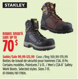 Canadian Tire Stanley Men's CSA 8˝ Safety Work Boots offer