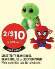 Shoppers Drug Mart Selected ty beanie boos, beanie bellies or licensed plush offer