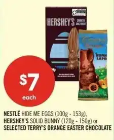 Shoppers Drug Mart Nestlé hide me eggs, hershey's solid bunny or selected terry's orange easter chocolate offer