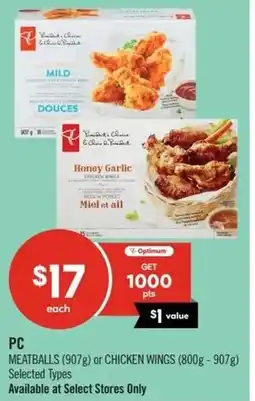 Shoppers Drug Mart PC meatballs or chicken wings offer