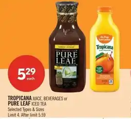 Shoppers Drug Mart Tropicana juice, beverages or pure leaf iced tea offer