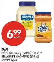 Shoppers Drug Mart Kraft cheez whiz, miracle whip or hellmann's mayonnaise offer