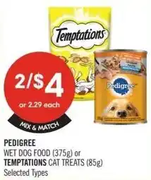 Shoppers Drug Mart Pedigree wet dog food or temptations cat treats offer