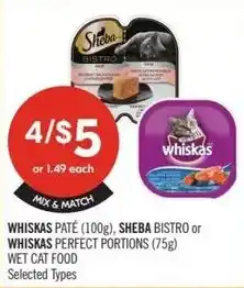 Shoppers Drug Mart Whiskas paté, sheba bistro or whiskas perfect portions wet cat food offer