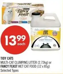 Shoppers Drug Mart Tidy cats multi-cat clumping litter or fancy feast wet cat food offer
