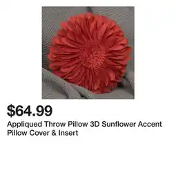 Wayfair Appliqued Throw Pillow 3D Sunflower Accent Pillow Cover & Insert offer