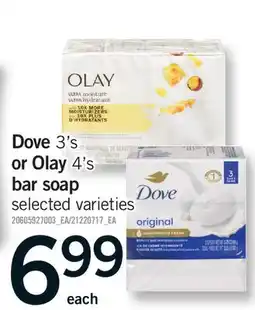 Fortinos DOVE 3'S OR OLAY 4'S BAR SOAP offer