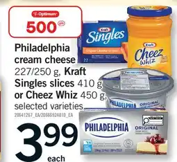 Fortinos PHILADELPHIA CREAM CHEESE 227/250 G, KRAFT SINGLES SLICES 410 G OR CHEEZ WHIZ 450 G offer