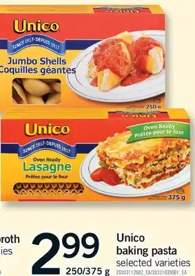 Fortinos UNICO BAKING PASTA, 250/375 g offer