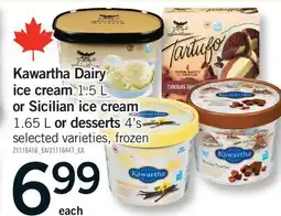Fortinos KAWARTHA DAIRY ICE CREAM, 1.5 L OR SICILIAN ICE CREAM, 1.65 L OR DESSERTS, 4' S offer