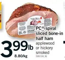 Fortinos PC SPIRAL SLICED BONE-IN HALF HAM, 8.80/kg offer