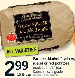Fortinos FARMERS MARKET YELLOW, RUSSET OR RED POTATOES, 10 LB BAG offer