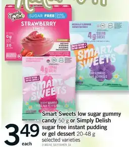 Fortinos SMART SWEETS LOW SUGAR GUMMY CANDY 50 G OR SIMPLY DELISH SUGAR FREE INSTANT PUDDING OR GEL DESSERT offer