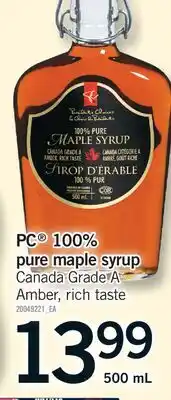 Fortinos PC 100% PURE MAPLE SYRUP offer