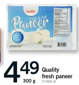 Fortinos QUALITY FRESH PANEER offer