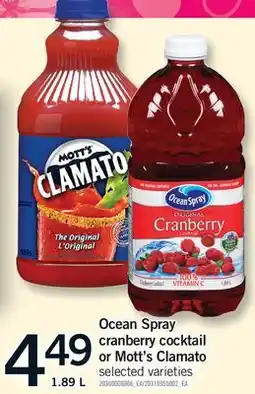 Fortinos OCEAN SPRAY CRANBERRY COCKTAIL OR MOTT'S CLAMATO offer