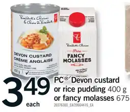 Fortinos PC DEVON CUSTARD OR RICE PUDDING 400 G OR FANCY MOLASSES 675 G offer