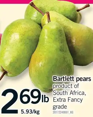 Fortinos BARTLETT PEARS offer