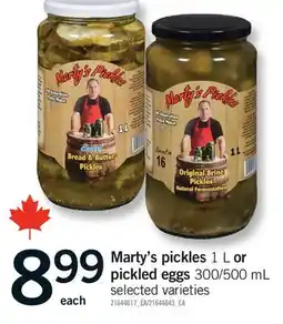 Fortinos MARTY'S PICKLES, 1 L OR PICKLED EGGS, 300/500 ML offer