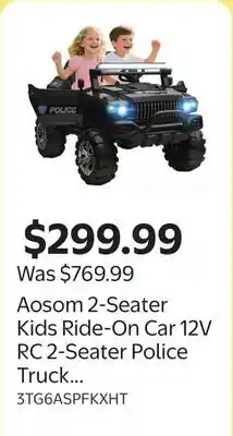 Walmart Aosom 2-Seater Kids Ride-On Car 12V RC 2-Seater Police Truck Electric Car offer