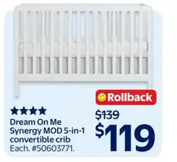 Walmart Dream On Me Synergy MOD 5-in-1 convertible crib offer
