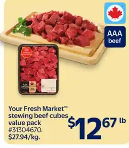 Walmart Your Fresh Market stewing beef cubes value pack offer