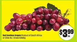FreshCo Red Seedless Grapes Product of South Africa or Chile No. 1 Grade 8.80/kg offer