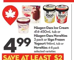 Longo's Ice Cream 414-450mL tub or Novelties 3 pack or Frozen Yogourt 946mL tub or Novelties 4-8 pack offer