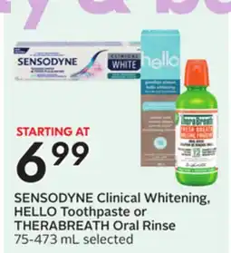 Sobeys SENSODYNE Clinical Whitening, HELLO Toothpaste or THERABREATH Oral Rinse offer
