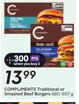Sobeys COMPLIMENTS Traditional or Smashed Beef Burgers offer