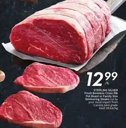 Sobeys STERLING SILVER Fresh Boneless Cross Rib Pot Roast or Family Size Simmering Steaks offer