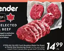 Sobeys STERLING SILVER Fresh Boneless Blade Pot Roast or Family Size Simmering Steak offer