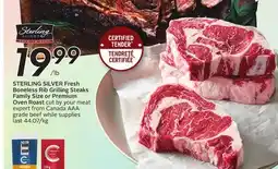 Sobeys STERLING SILVER Fresh Boneless Rib Grilling Steaks Family Size or Premium Oven Roast offer