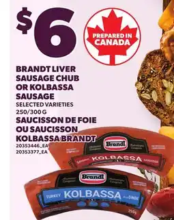 Independent Grocer BRANDT LIVER SAUSAGE CHUB OR KOLBASSA SAUSAGE, 250/300 G offer