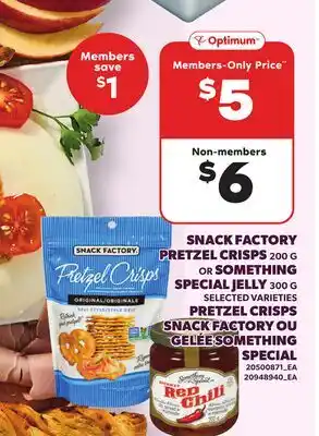 Independent Grocer SNACK FACTORY PRETZEL CRISPS, 200 G OR SOMETHING SPECIAL JELLY, 300 G offer