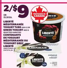Independent Grocer LIBERTÉ MÉDITERRANÉE YOGURT TUBS, 500 G GREEK YOGURT, 400 G offer