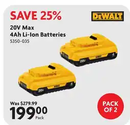 Home Hardware 20V Max 4Ah Li-Ion Batteries offer