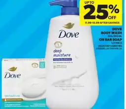Real Canadian Superstore DOVE BODY WASH, 905/950 ML OR BAR SOAP offer