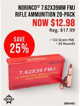 Cabela's NORINCO 7.62X39MM FMJ RIFLE AMMUNITION 20-PACK offer