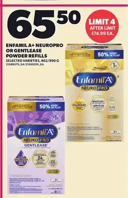 Loblaws ENFAMIL A+ NEUROPRO OR GENTLEASE POWDER REFILLS, 862/890G offer