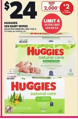 Loblaws HUGGIES 16X BABY WIPES, 960-1152'S offer