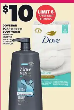Loblaws DOVE BAR SOAP, 6X106 G OR BODY WASH offer