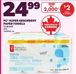 Loblaws PC SUPER ABSORBENT PAPER TOWELS, 12'S offer