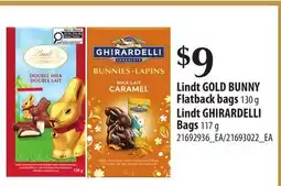 Loblaws LINDT GOLD BUNNY FLATBACK BAGS, 130 G LINDT GHIRARDELLI BAGS, 117 G offer