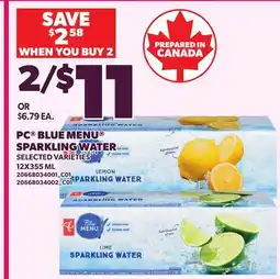 Loblaws PC BLUE MENU SPARKLING WATER offer