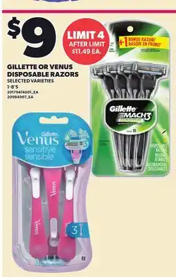 Loblaws GILLETTE OR VENUS DISPOSABLE RAZORS, 1-8'S offer