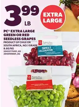 Loblaws PC EXTRA LARGE GREEN OR RED SEEDLESS GRAPES offer
