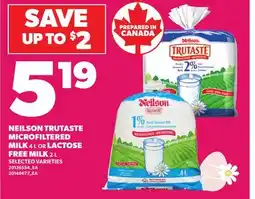 Loblaws NEILSON TRUTASTE MICROFILTERED MILK, 4L OR LACTOSE FREE MILK, 2L offer